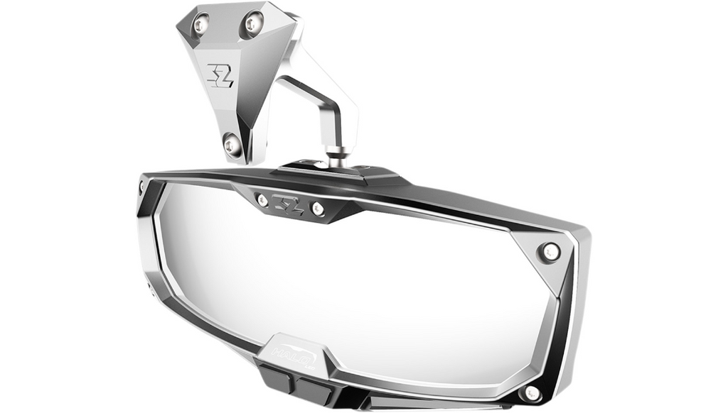 Mirror - Halo R - Rear View w/LED Cabin Light - Rectangle - Silver w/Silver Bezel - Can Am X3 0640-1410