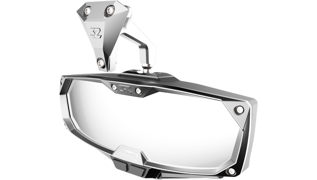 Mirror - Halo R - Rear View w/LED Cabin Light - Rectangle - Silver w/Silver Bezel - Can Am X3 0640-1410