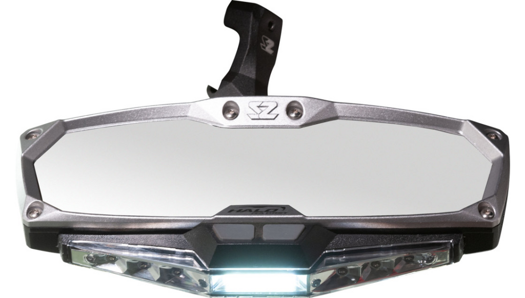 Mirror - Halo R - Rear View w/LED Cabin Light - Rectangle - Silver w/Silver Bezel - Can Am X3 0640-1410