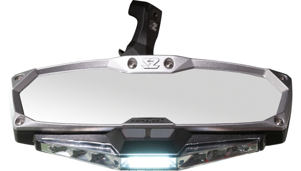 Mirror - Halo R - Rear View w/LED Cabin Light - Rectangle - Silver w/Silver Bezel - Can Am X3 0640-1410