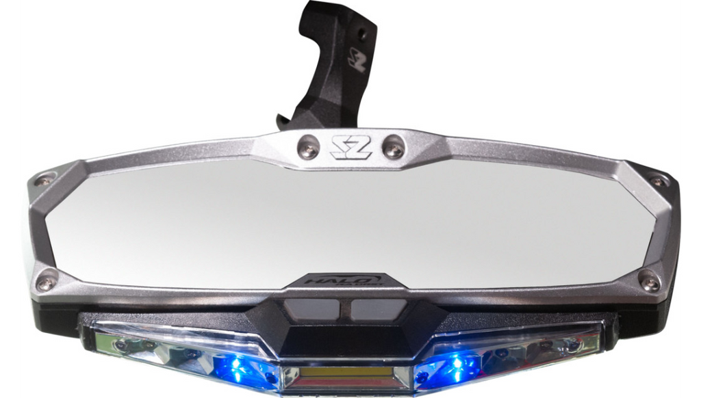 Mirror - Halo R - Rear View w/LED Cabin Light - Rectangle - Silver w/Silver Bezel - Can Am X3 0640-1410