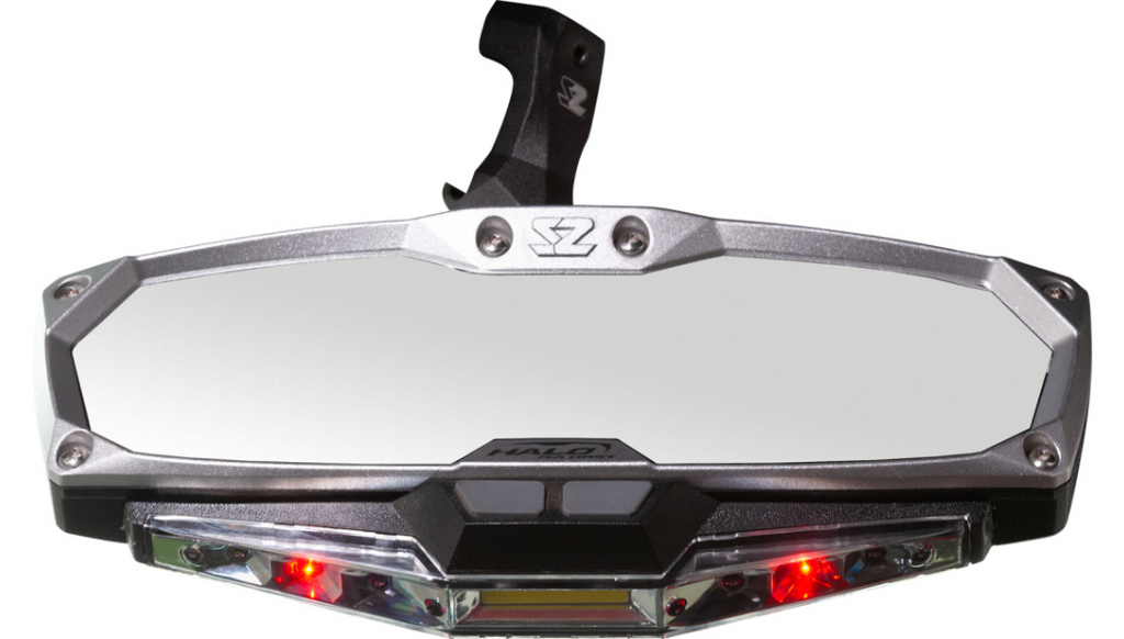 Mirror - Halo R - Rear View w/LED Cabin Light - Rectangle - Silver w/Silver Bezel - Can Am X3 0640-1410