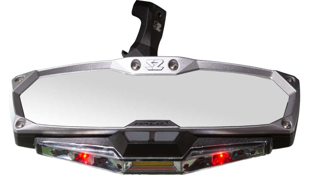 Mirror - Halo R - Rear View w/LED Cabin Light - Rectangle - Silver w/Silver Bezel - Can Am X3 0640-1410