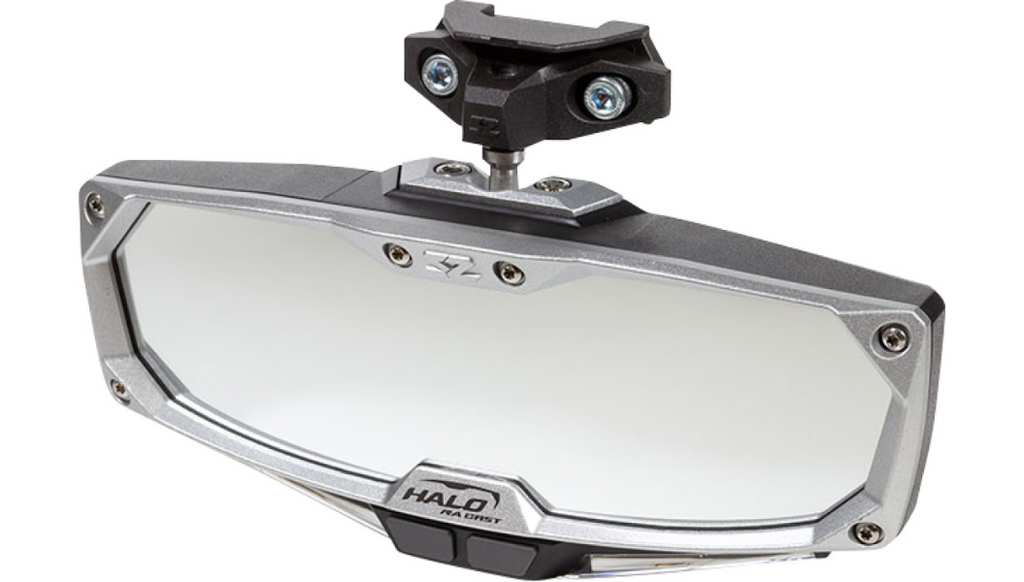 Mirror - Halo R - Rear View w/LED Cabin Light - Rectangle - Black w/Silver Bezel 0640-1454