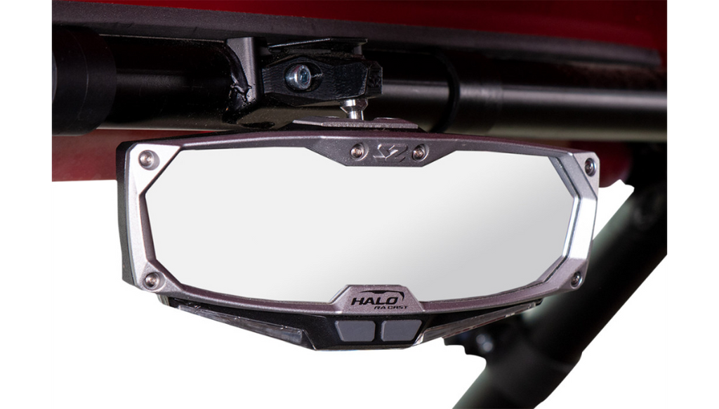 Mirror - Halo R - Rear View w/LED Cabin Light - Rectangle - Black w/Silver Bezel 0640-1454
