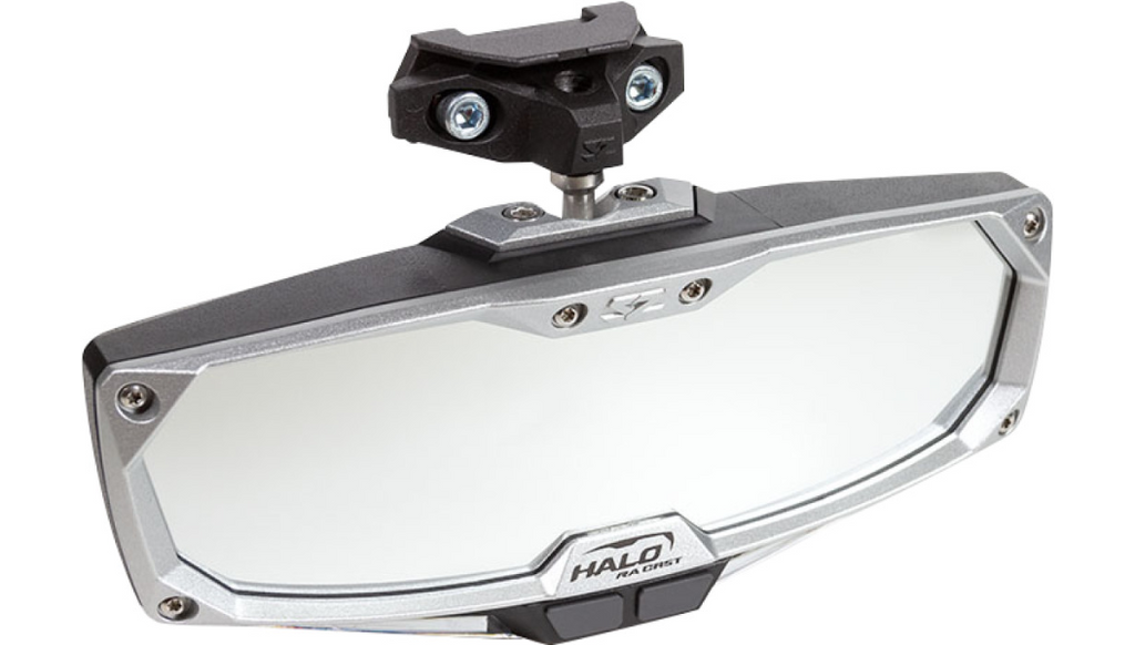 Mirror - Halo R - Rear View w/LED Cabin Light - Rectangle - Black w/Silver Bezel 0640-1454