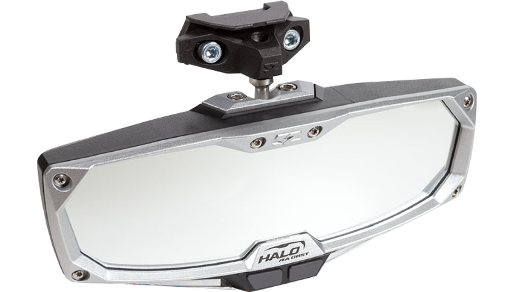 Mirror - Halo R - Rear View w/LED Cabin Light - Rectangle - Black w/Silver Bezel 0640-1454