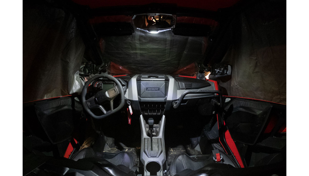 Mirror - Halo R - Rear View w/LED Cabin Light - Rectangle - Black w/Silver Bezel 0640-1454